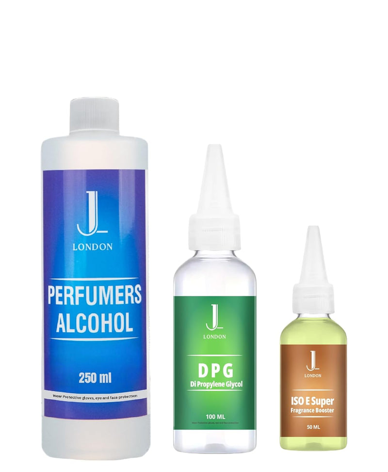JAN LONDON Perfumer's Essentials Pack: ISOE SUPER 50ml, DPG 100ml, Perfumer's Alcohol 250ml - Enhance Fragrances with Iso E Super, Versatile DPG Solution, and Perfumer's Alcohol