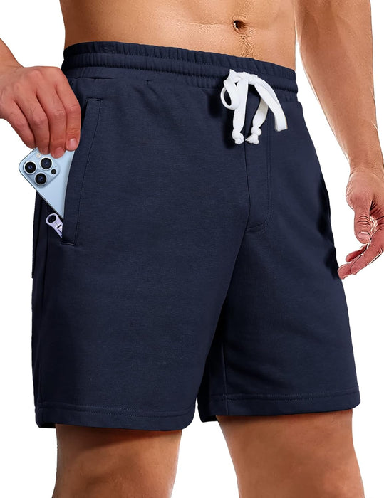 Men's Athletic Gym Shorts with Zipper Pockets 5.5" Elastic Waist Casual Cotton Sweat Short Pants for Pajama Jogger Sport
