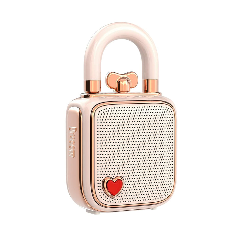 divoom Love-Lock Bluetooth Speaker, Small Portable Music Box, Wireless Stereo Pairing Retro Soundbox, Cute Desktop Decoration, for Girls, Pink