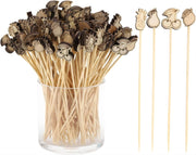 25 Pcs Fruit-Shaped Cocktail Picks 12 CM (4.7 Inch) Bamboo Appetizer & Drink Sticks Assorted Fruit Designs, Natural Wood, for Snacks & Drinks