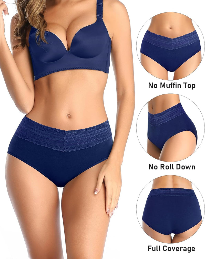 Women's Underwear, High Waist Cotton Breathable Full Coverage Panties Brief Multipack Regular and Plus Size