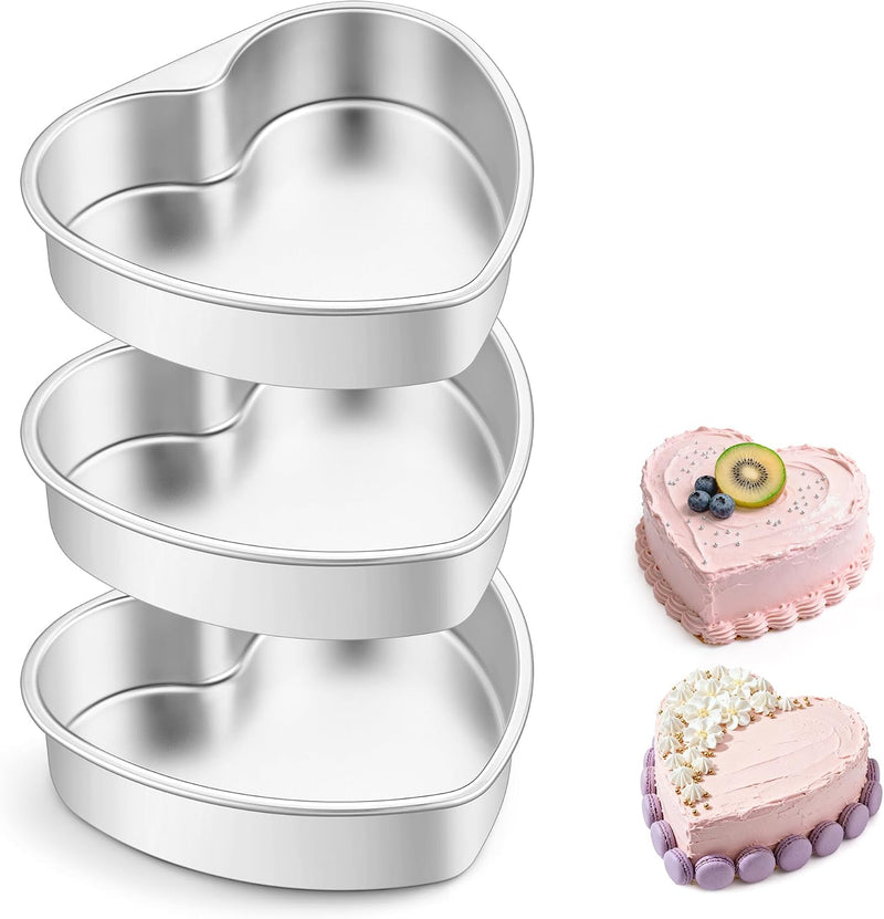 E-far - 6 Inch Heart Shaped Cake Pan, 2 Small Stainless Steel Heart Shaped Cake Pans, Baking Pan for Valentine's Day, Anniversary, Wedding, Non-Toxic - 8-Inch (Set of 3)