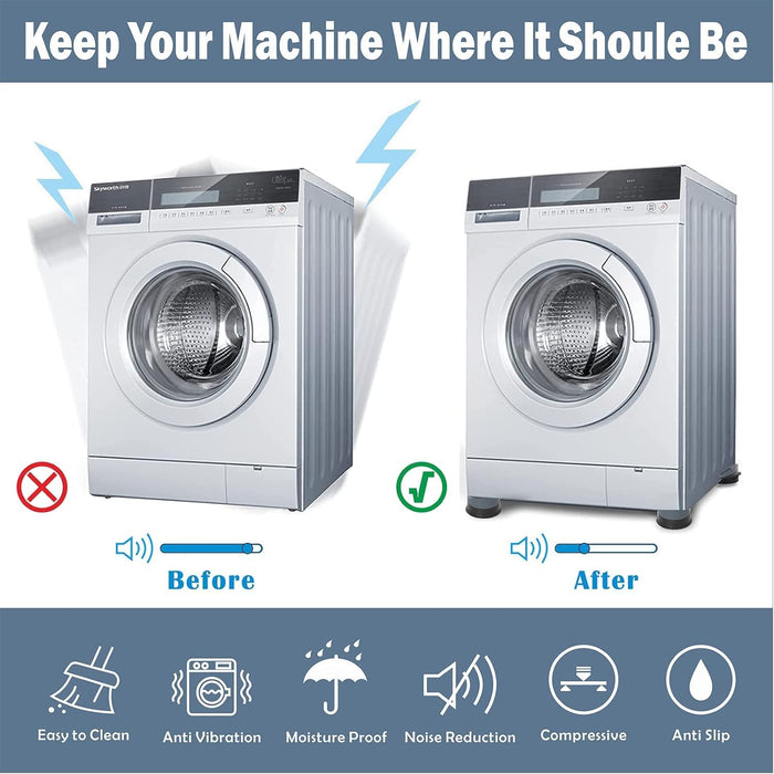 Joyzzz Anti Vibration Pads, 4 Pcs Increased Shock Absorption Washing Machine Support, Noise Reduction Anti-Walk Protects Pedestals, Easy Cleaning Non-slip Foot Pads for Most Washing Machines