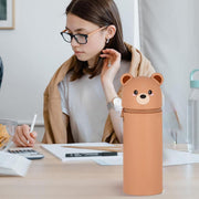 Kawaii Silicone Pencil Case, Stand Up Pen 2-In-1 Table Holder, Zip, Bag, Colouring Pencils, Marker, Case Animals, Panda, Briefcase, Office Supplies, Brown Bear