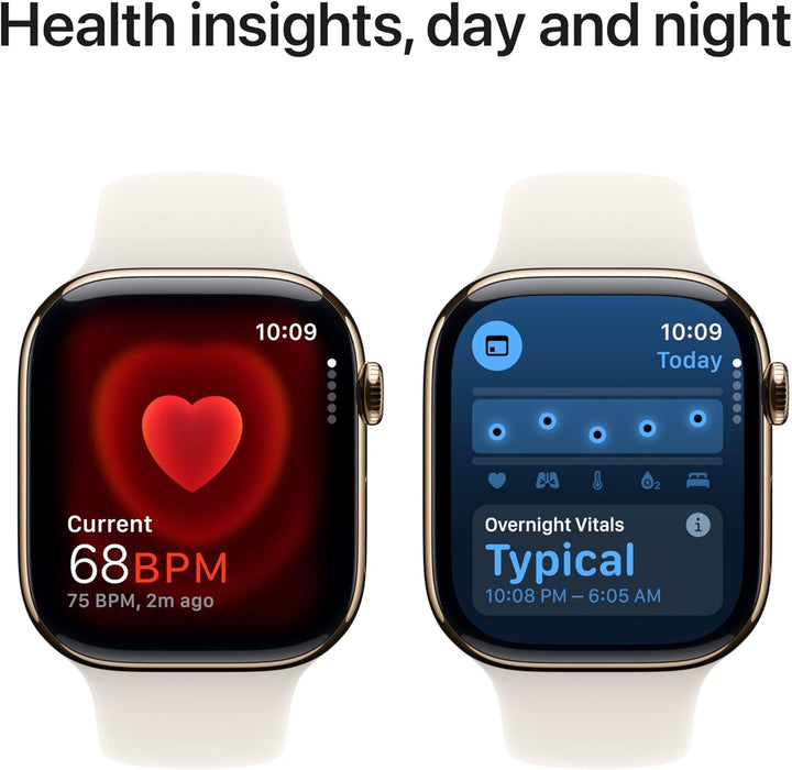 Apple Watch Series 10 GPS + Cellular 46 mm Smartwatch with Gold Titanium Case with Gold Milanese Loop - M/L. Fitness Tracker, ECG App, Always-On Retina Display, Carbon Neutral