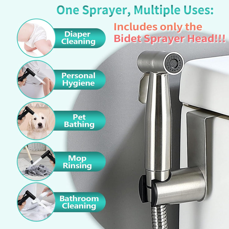 BARROCK 2 Pack Bidet Sprayer Head Stainless Steel Handheld Shattaf Jet Spray Attachment for Toilet, Baby Cloth Diaper Sprayer with Adjustable Water Pressure Control, Brushed Gold
