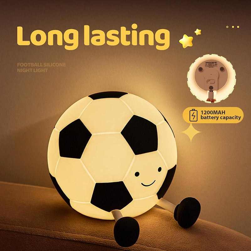 Football Night Light, Cartoon Football Lamp Squishy Silicone Nursery Night Light, 3 Level Dimmable Rechargeable Bedside Touch Lamp Nightlight, for Kids Bedroom, Office Decor Energy Class E
