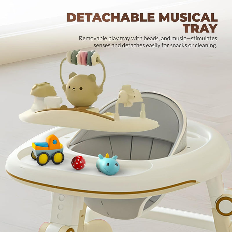 Baybee Petalia 2 in 1 Baby Walker for Kids, Round Kids Walker with 5 Position Adjustable Height | Activity Walker for Baby with Musical Bar, Toddler Activity Walkers for Babies 6-18 Months (Pink)