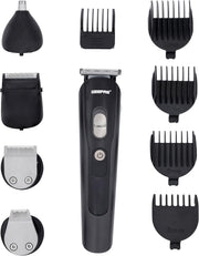 Geepas GTR8612N 11-in-1 Rechargeable Grooming Set 3.7V DC Hair/Bread/Nose/Ear/Body Trimmer 5 Changeable Heads Li-Ion Battery 60mins Working Time LED Display 4 Combs Attachments