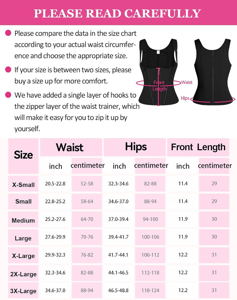 Waist Trainer for Women, Tummy Control Vest for Weight Loss, Corset Shapewear with Adjustable Shoulder Strap, Black, M