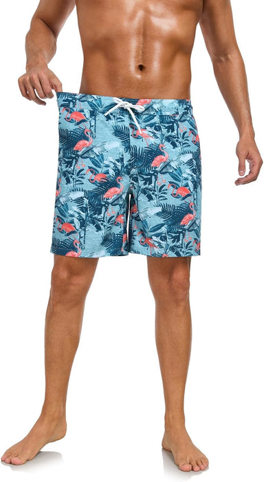 Mens Swim Trunks with Compression Liner 2 in 1 Quick Dry Beach Swimming Trunks Swim Shorts with Zipper Pockets