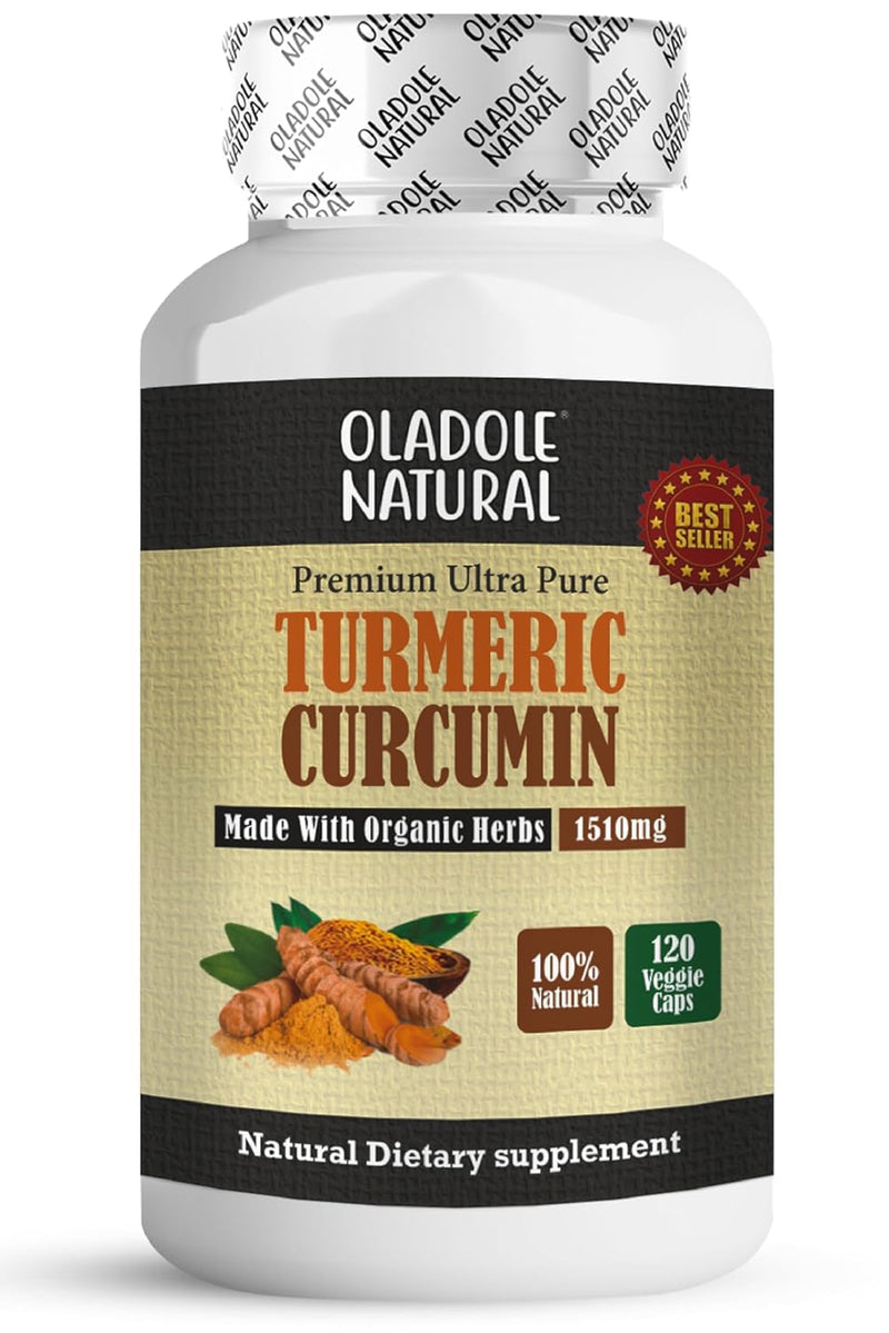 Oladole Natural Turmeric Curcumin 1510mg with Black Pepper â€“ 120 Capsules | 95% Curcuminoids | Joint, Immune & Digestive Support | Antioxidant-Rich | Skin Health & Stress Relief Supplement