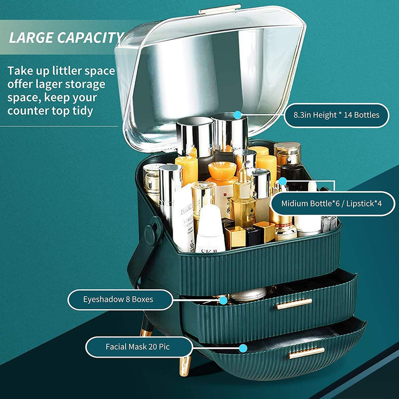 LIMOS Large Cosmetic Makeup Organizer with Drawers and Brush Organizer, Dust Water Proof Cosmetics Storage Display Case, Suitable for Bathroom Countertop and Bedroom Vanity Dresser - Assorted