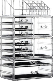 Large Clear Makeup Organizer Skin Care Cosmetic Display Cases Stackable Storage Box With 9 Drawers,Set of 4 By Cq acrylic - 4 Tier 10 Drawers-Medium clear