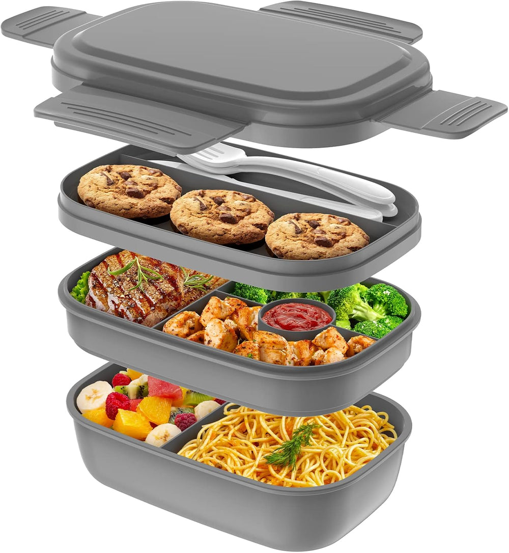 Bento Box Adult Lunch Box,3 Stackable Bento Lunch Containers for Adults/Kids, Modern Minimalist Design Bento Box with Utensil Set, Leak-Proof Lunchbox Bento Box for Dining Out, Work, Picnic, School