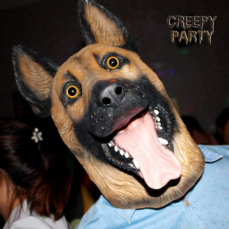 CreepyParty Novelty Halloween Party Latex Animal Dog Head Mask Sounding German Shepherd (Silent)