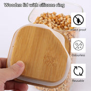 SKY-TOUCH Glass Food Storage Jars Containers set 1.5L,with Airtight Bamboo lids Set of 4,for Spices Noodles Flour Cereal Rice Sugar Tea Coffee Beans, Square (4 Pack, 1500ml)