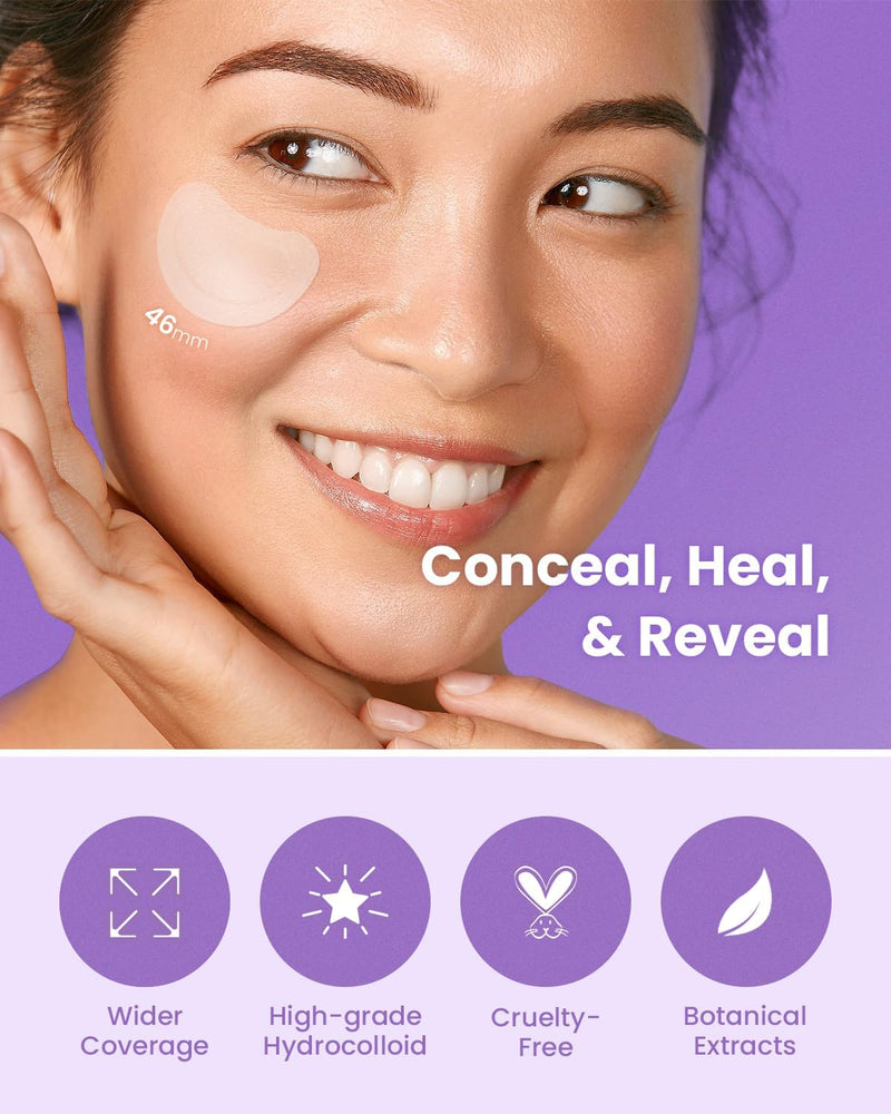 GLAM UP Spotless Wide Patch Hydrocolloid Coverage for Face Pores, Zits, and Oil - Strong Gunk Absorption Overnight, and Calm Treatment with Tea Tree (12 Patches)