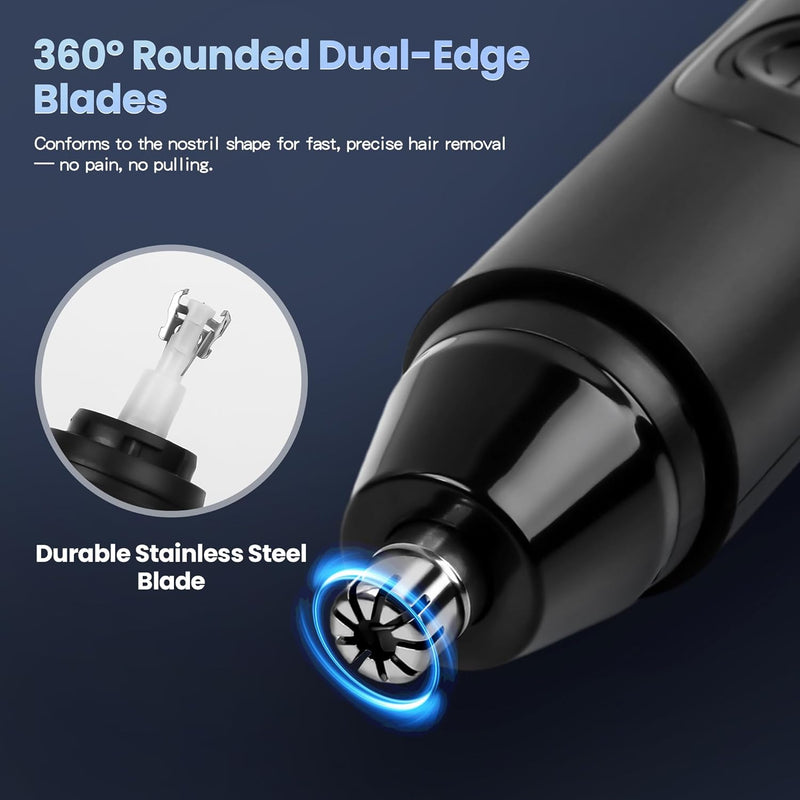 Nose Trimmer for Men Ear Nose Hair Trimmer, Electric Nose Trimmer with LED Display, USB-C, 180min Ultra-Long Battery Life, Easy Cleaning, Wet & Dry Use