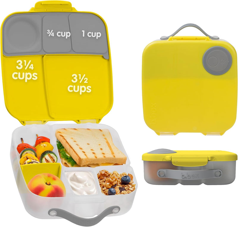 b.box Lunchbox Jumbo Bento Box with 4 Compartments (2 Leakproof), Removable Divider, Gel Cold Pack Ideal for School from 3+ 1L Capacity - Cranberry