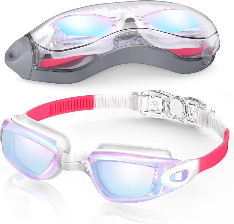 Aegend Swim Goggles, Swimming Goggles No Leaking Adult Men Women Youth - Raspberry-red White