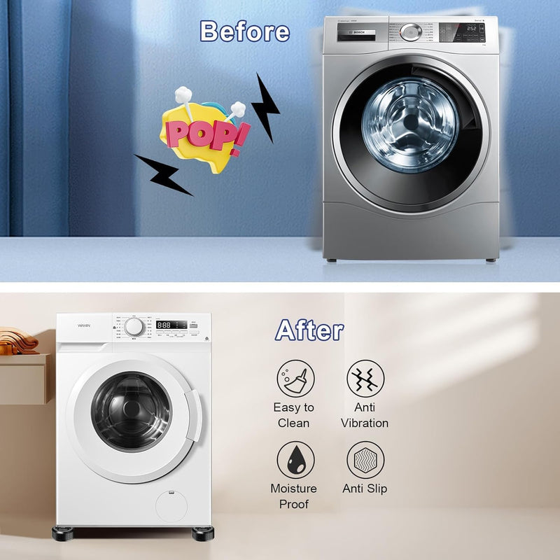 Anti Vibration Pads for Washing Machine,Shock and Noise Cancelling Washer Dryer Support Feet Mat, Washing Machine Stabilizer Anti Slip Stops Moving Protect The Floor (4pcs Square)