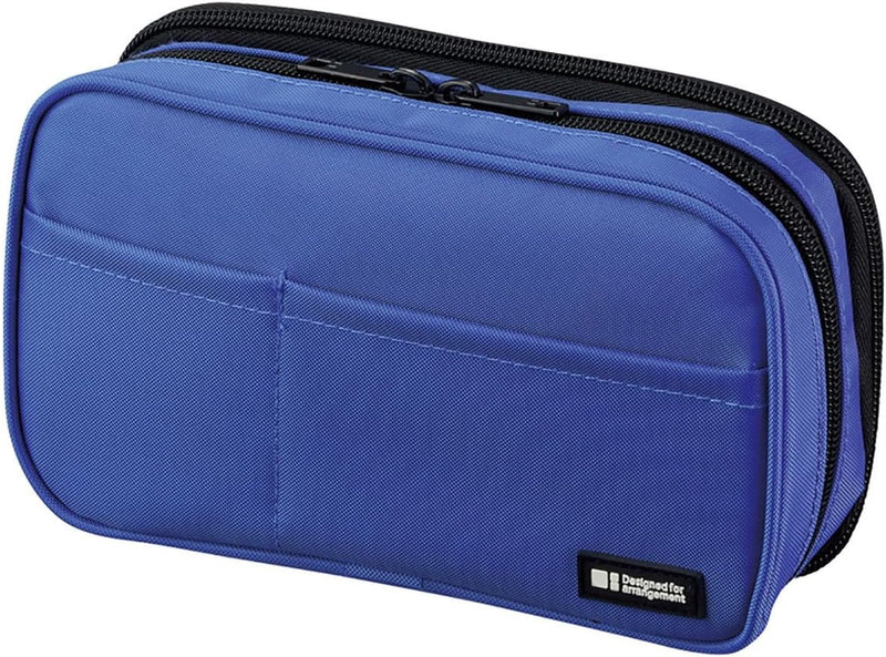 Lihit Lab. Double Zipper Pen Case, 7.9 X 2.8 X 4.7 Inches, Black (A7555-24) - 1 count (Pack of 1) Blue