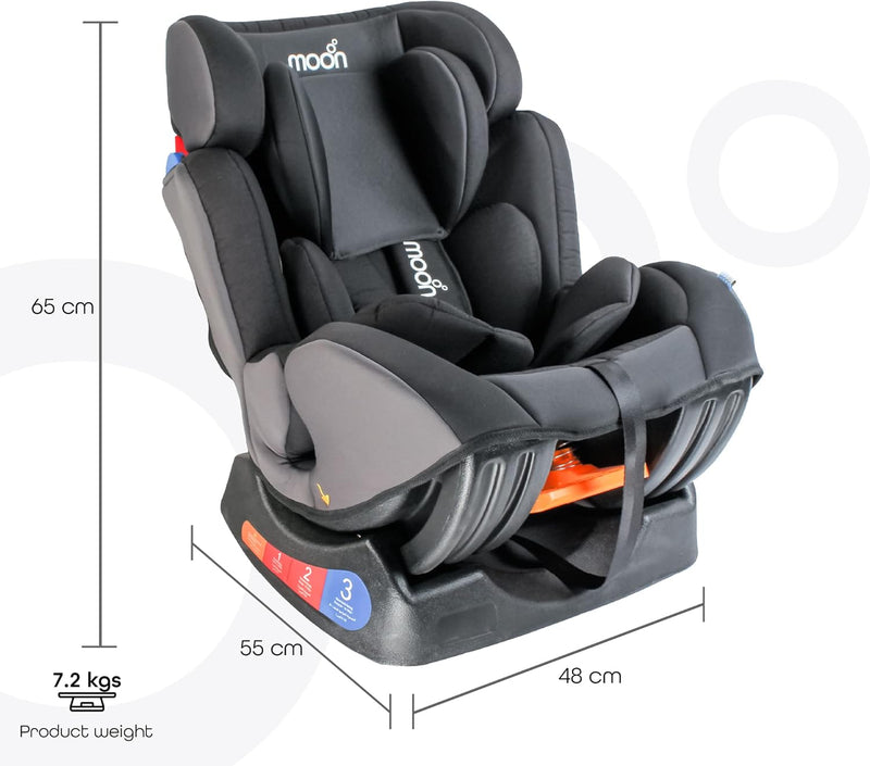The Moon Brand Sumo Car Seat – Birth to 6yrs Baby Travel Gear – Convertible Rear & ForwardFacing Booster Seat – Reclining Car Seat for Group 012 – Child Comfort Car Accessories – Light Grey