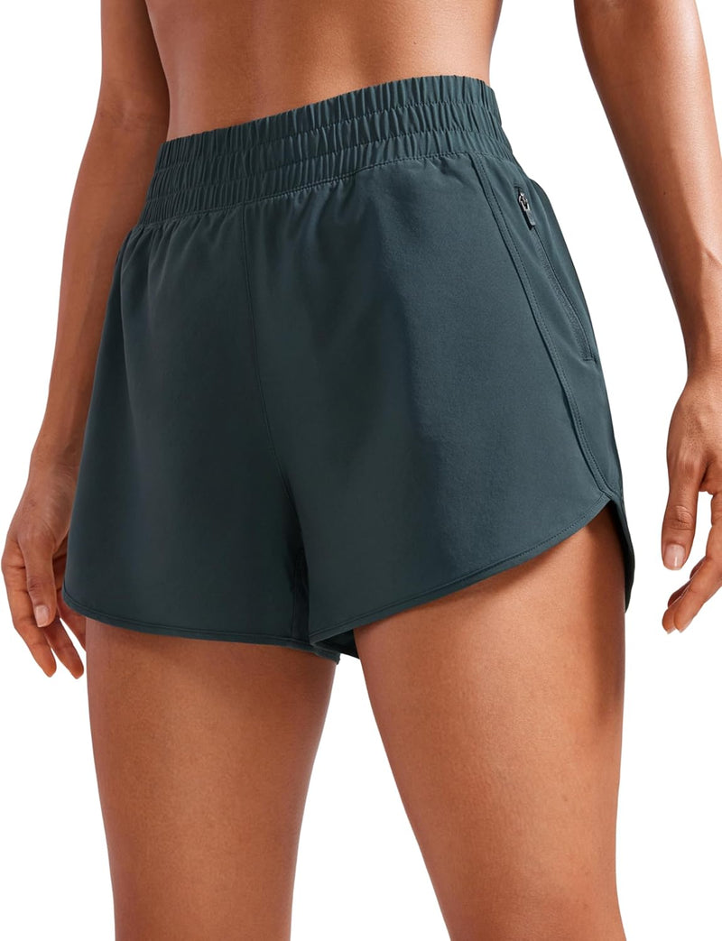 CRZ YOGA Women's High Waisted Running Shorts Mesh Liner - 3'' Dolphin Quick Dry Athletic Gym Track Workout Shorts Zip Pocket