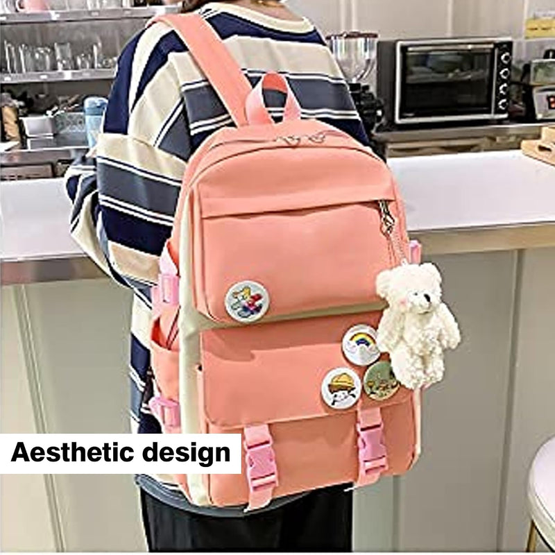 School Canvas Backpack, 4 Pieces, Pink, Large, unisex child