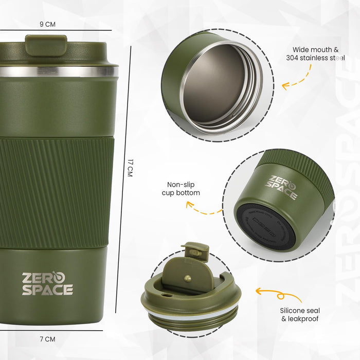 ZeroSpace Travel Coffee Mug, Stainless Steel Coffee Tumbler, Double Wall Vacuum Hot and Cold Insulated Coffee Mug for Home Travel Office Outdoor Works (Black - 500ml)