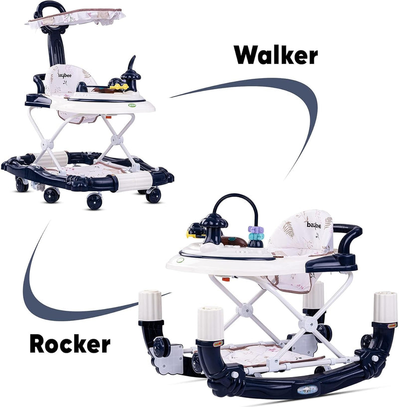 Baybee Bulba Baby Walker cum Rocker, Kids Walker with Adjustable Height, Foot Mat, Canopy Activity Walker for Toddlers Infant Walker Baby Boy Girl 6-18 months (Blue) - Blue