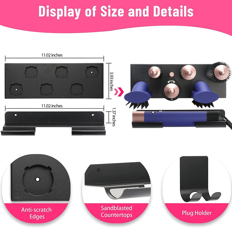Storage Holder for Dyson Airwrap Curling Iron New Complete, Metal Wall Mount for Dyson Air Wrap Accessories Organizer with Non-Slip Silicone Pad for Bathroom Bedroom Hair Salon Barbershop