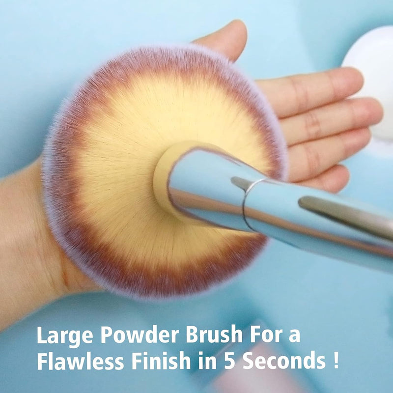 Powder Brush Large Foundation Brush, Pressed Powder Fluffy Kabuki Makeup Brushes Perfect For Buffing,Stippling,Blending Liquid,Cream and Flawless Setting Powder Contour Face Brush(1PCS,SILVER)