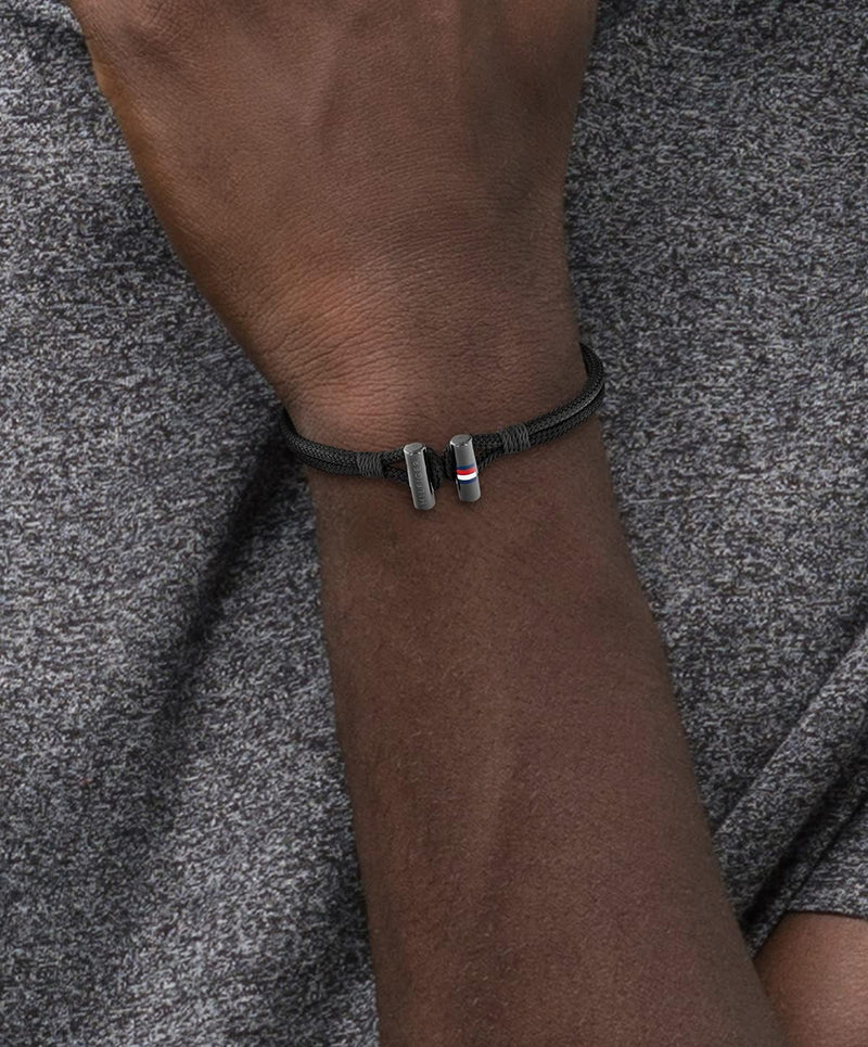 Nylon Mens Black Nylon, Ionic Plated Black Steel, Blue Cotton, Stainless Steel Bracelet