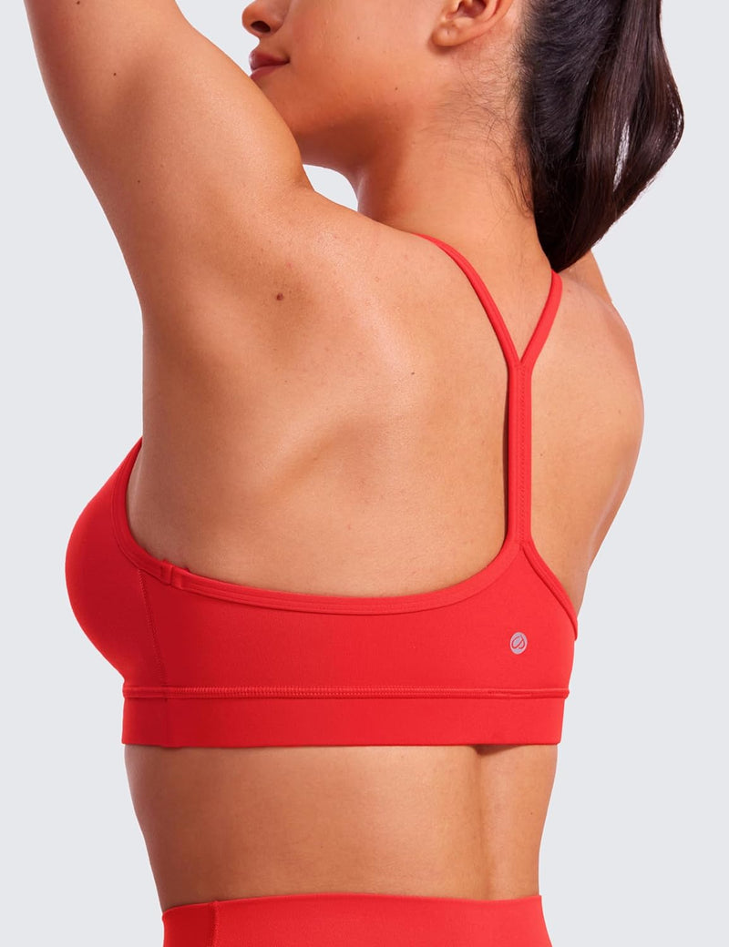 CRZ YOGA Y Back Sports Bra for Women - Padded Racerback Spaghetti Straps Thin Strap Low Impact Workout Yoga Bra