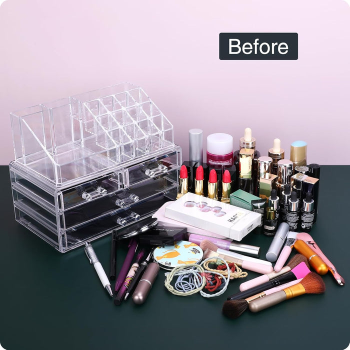 MOSIKER Acrylic Makeup Organizers and Storage with 4 Drawers,Clear Stackable Cosmetic Jewelry Accessories Holder
