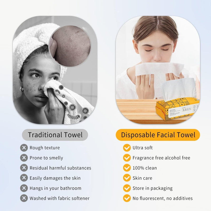 Bolivia's Disposable Face Towel, 3 Pack 60 Count Ultra Soft Makeup Remover Wipes for Sensitive Skin, Biodegradable Clean Towels, Wet Dry Face Cloths, Extra Thick Cotton Facial Tissue for Travel, Home