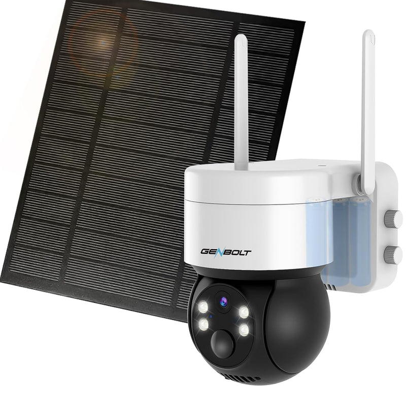 GENBOLT 2K Solar WiFi Security Camera Outdoor Wireless, Home Surveillance CCTV Camera Systems, Battery Powered IP Camera with PIR Detection, Color Night Vision