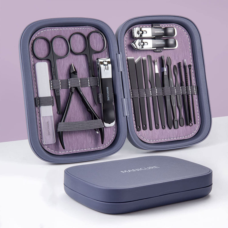 TZAONEN Manicure Set With Case Nail Clippers Pedicure Kit -18 Pieces Stainless Steel Manicure Kit, Professional Grooming Kits, Nail Care Scissor Tools (Dark Blue)