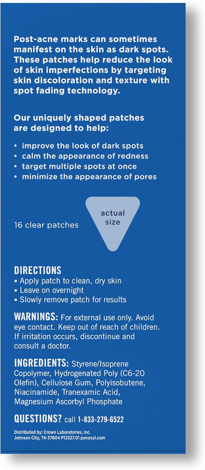 PanOxyl Blemish Brightening Patches: Dermatologist-Recommended, Help Fade Post-Acne Dark Spots and Reduce Redness, Large Clear Patches Cover a Bigger Area, Vegan and Latex-Free, 16ct