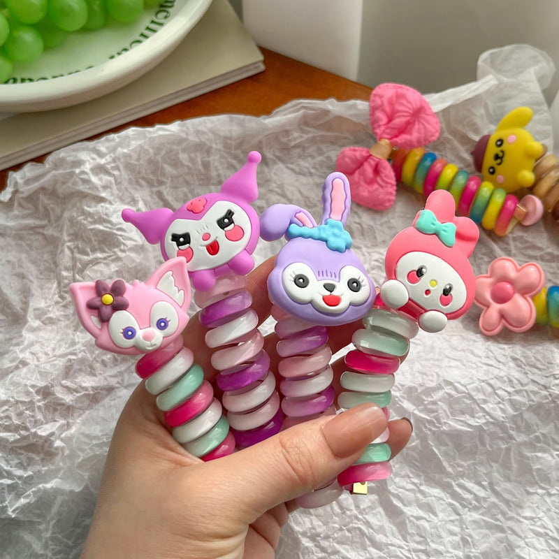 Shining Diva Fashion 5 Pcs Hair Bands Telephone Wire Spiral Braided Hair Ties Ponytail Holder Hairbands Cute Cartoon Hair Accessories for Girls Kids Women (15904ZB)