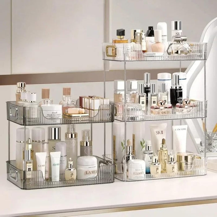 Generic Makeup Organizer Bathroom Organizer Shelf Acrylic Makeup Storage Rack Large Capacity Skincare Cosmetic Liptick Home Kitchen Desktop Holder(3 layer Grey)