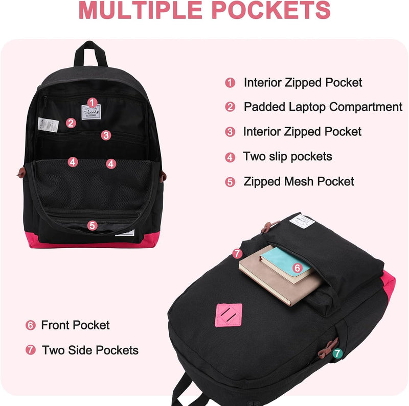 VASCHY Men's Backpack, Women's Waterproof School Bag, Boy Girl Computer 15.6 Inch Vintage for School, College, Work, Travel, Leisure