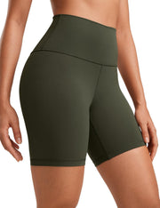 Womens ButterLuxe Biker Shorts 6"- High Waist Workout Athletic Running Spandex Yoga Shorts - Olive Green