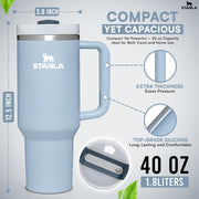 STANLA 40 oz Tumbler with Lid and Straw | Travel Mug for Iced Tea & Coffee | 100% Leakproof, Stainless Steel Insulated Tumbler for School,Office & Gym | Cup Holder Friendly Base (Cream)