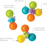 Infantino Silicone Bath Pop Spinners - Sensory Dinosaur Toys with Suction Cups, Engaging Bath Time Fun for Toddlers, 3-Piece, 4 months+
