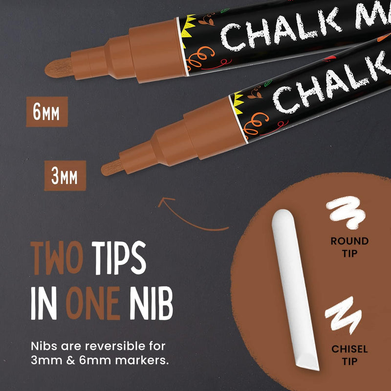 Chalkola 5 White Chalk Markers for Chalkboard Signs, Blackboard, Car Window, Bistro, Glass | 5 Variety Pack - Thin, Fine Tip, Bold & Jumbo Size Erasable Liquid Chalk Pens (1mm, 3mm, 6mm, 10mm, 15mm)