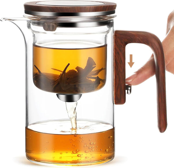 Angju Enchanti Tea Pot, Glass Teapot with Infuser, Magic Witchcraft Enchanted Tea Kettle with Strainer for Water Separation, Magical Push Control Tea Maker for Loose Leaf & Herbal Teas -600ML