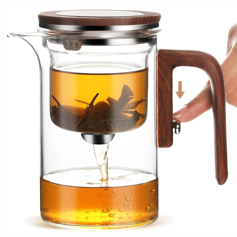 Angju Enchanti Tea Pot, Glass Teapot with Infuser, Magic Witchcraft Enchanted Tea Kettle with Strainer for Water Separation, Magical Push Control Tea pot for Loose Leaf & Herbal Teas -600ML
